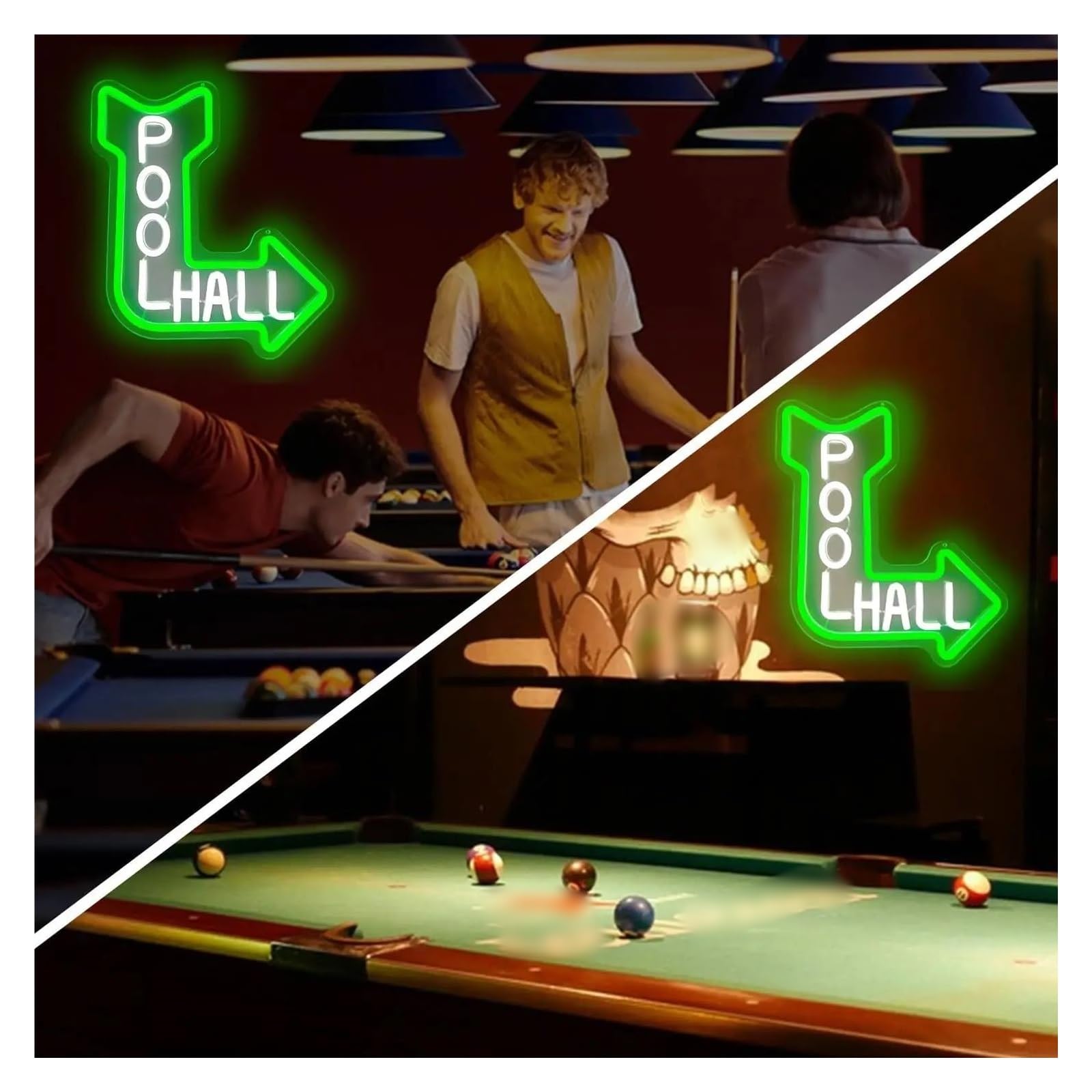 Decoración Lámparas Letrero De Neón Pool Hall Con Flecha Y Luz Regulable Para Sala De Billar Bar Deportivo Fiesta Cueva De Hombre Salas De Juegos Decoración 30.9cmx26.9cm
