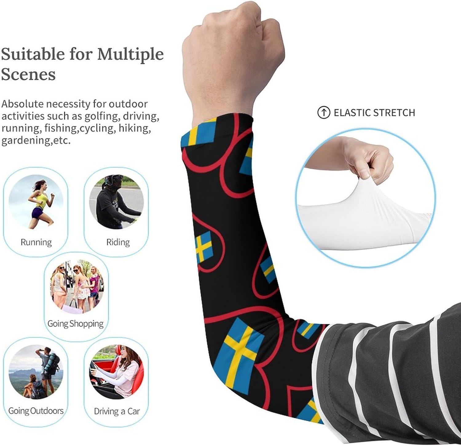 I Love Sweden Red Heart Arm Sleeves Cooling Sun Protection Sports Compression for Golf Basketball