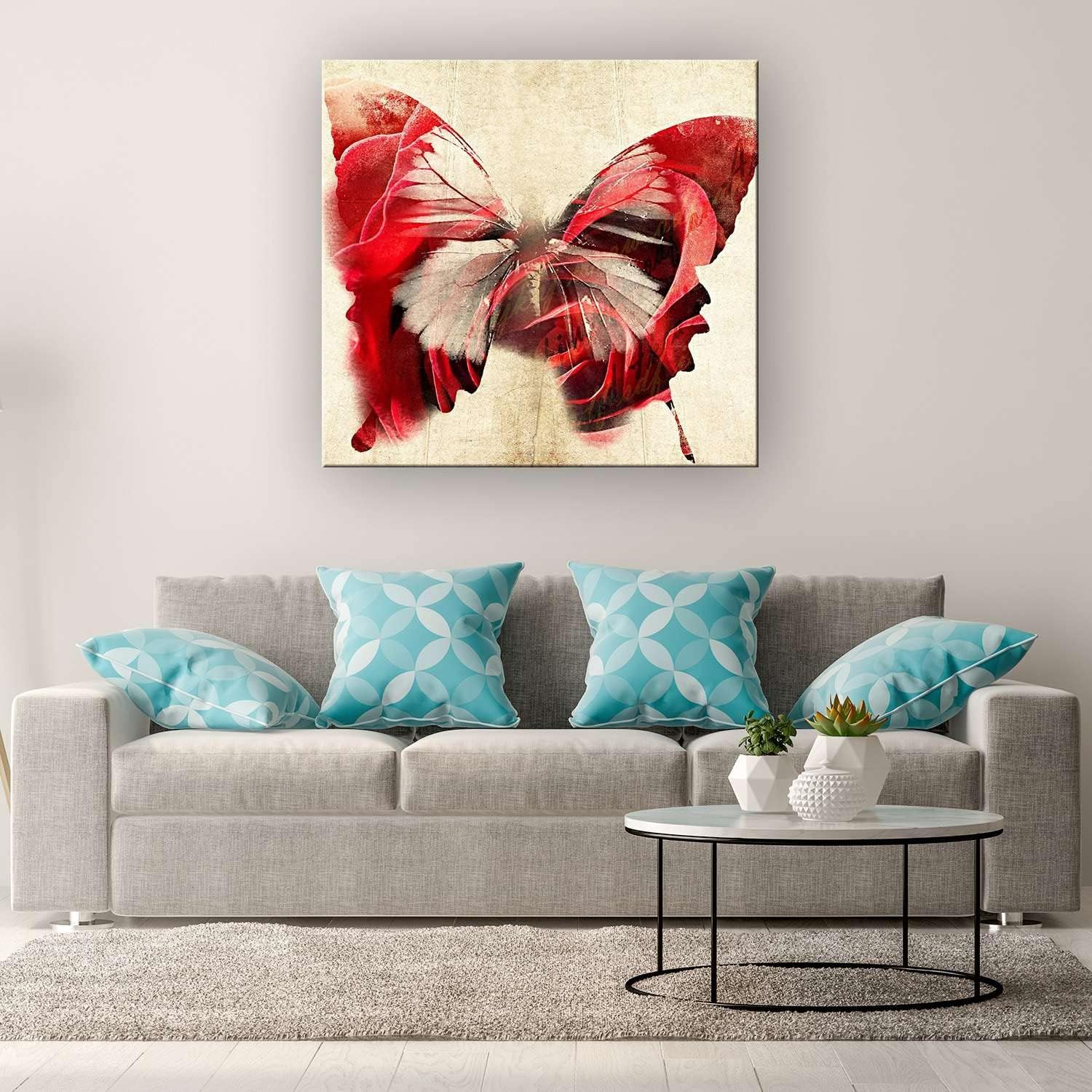 Startonight Luminous Canvas Wall Art Red Butterfly - Butterfly Artwork Ready to Hang for Living Room Big Picture Home Wall Decor Print Modern and Contemporary Painting 32" x 32" Elegant Gift Idea