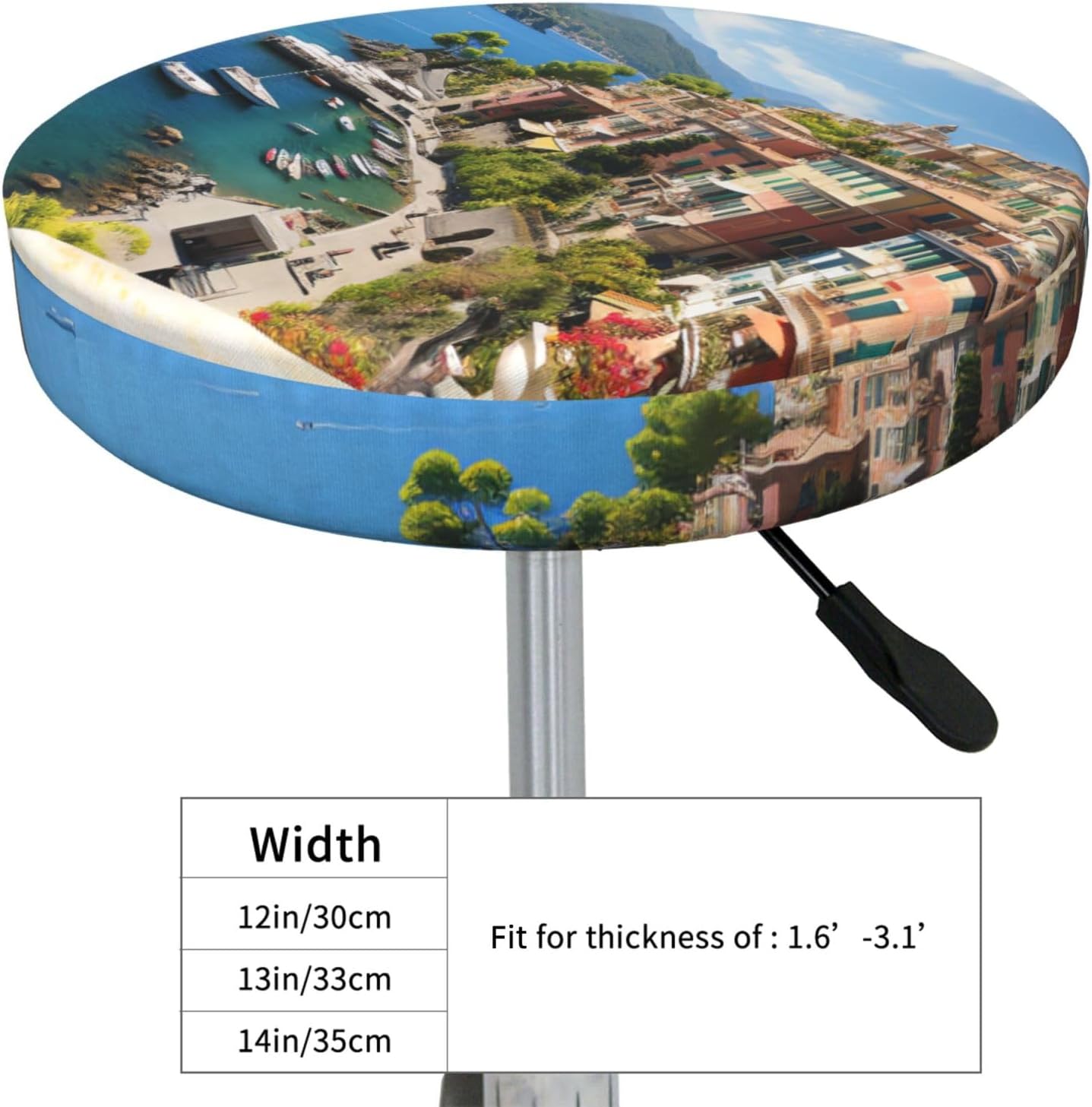 Bar Stool Cover Round Elastic Stool Cushion Covers Mediterranean View Bar Chair Cover Washable Stool Cushion Slipcover Stretch Stool Seat Covers for 12-14 Inch Chair