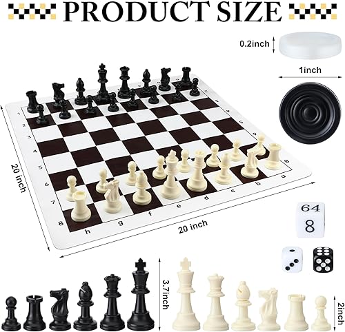 Miniatura 2 de Peryiter Juego de mesa portátil de 20 pulgadas, juego de mesa de ajedrez 3 en 1, juego de mesa de ajedrez enrollable, alfombrilla gruesa para ratón,