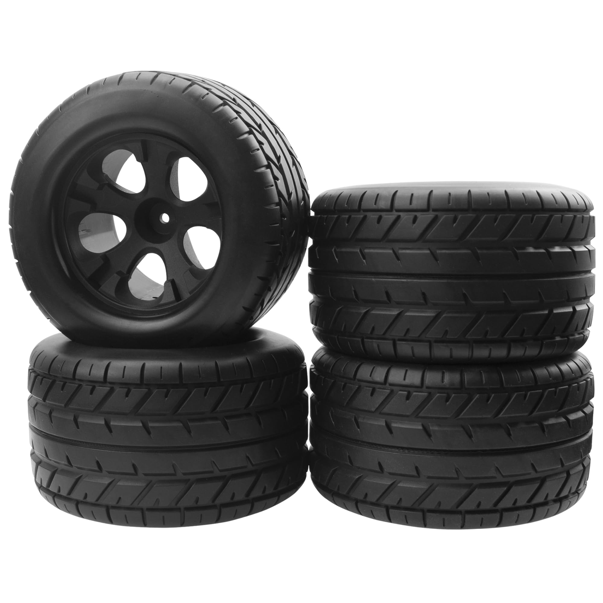 HIRCQOO RC 12mm Hex Hub 4.64''OD Rubber Tires & Wheel Rim Compatible with 1/10 Scale Traxxas Rustler Slash HPI Redcat Volcano ExceedRC Infinitive RC Monster Truck Set of 4