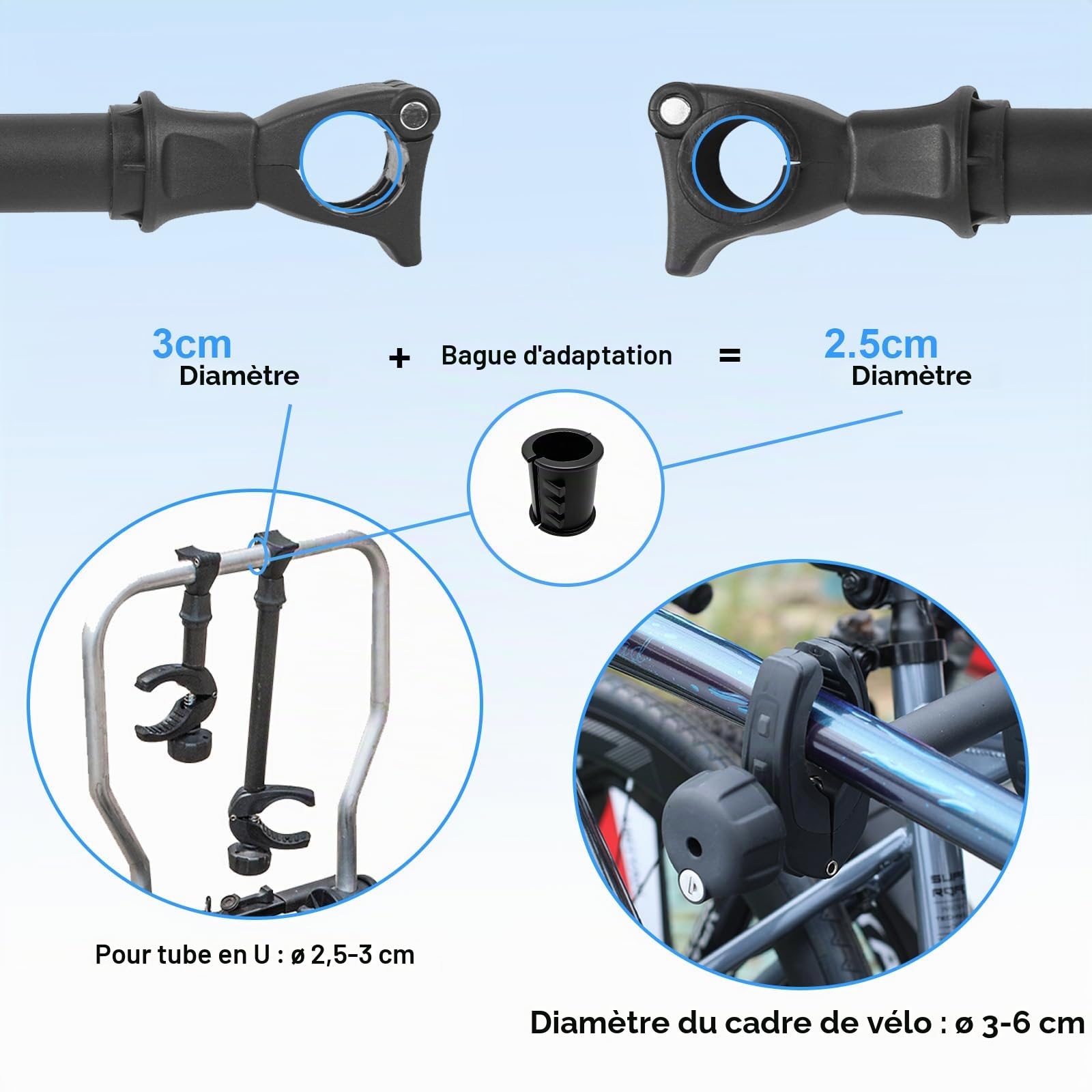 TEOV Support de Cadre Court 25 cm de Longueur, Support de vélo, Pince de Fixation pour Camping-Car, verrouillable, pour Tube de Support en U