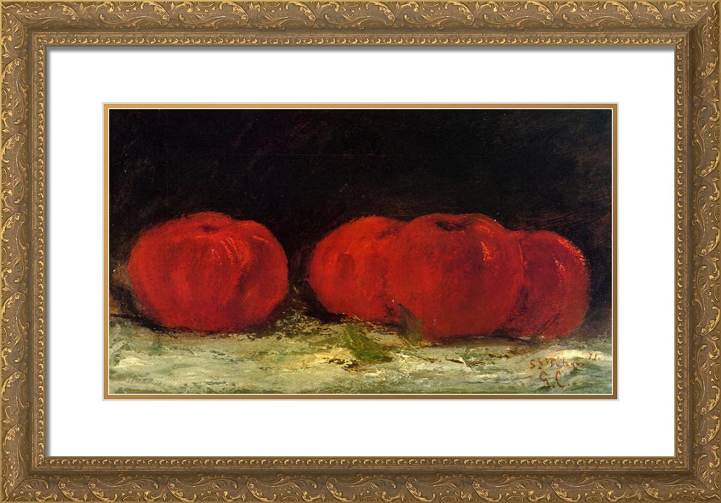 ArtDirect Courbet, Gustave 24x17 Black Ornate Framed Art Print with Double Matting Titled: Red Apples