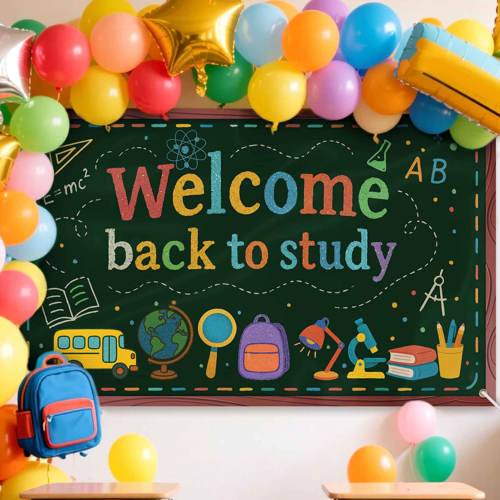 lasuroa Sfondo Bentornato Scuola, 180x110 cm Striscione Bentornato Scuola Accessori Fotografici in Filo Metallico Striscione Appendere Primo Giorno per Studenti Forniture per Aule