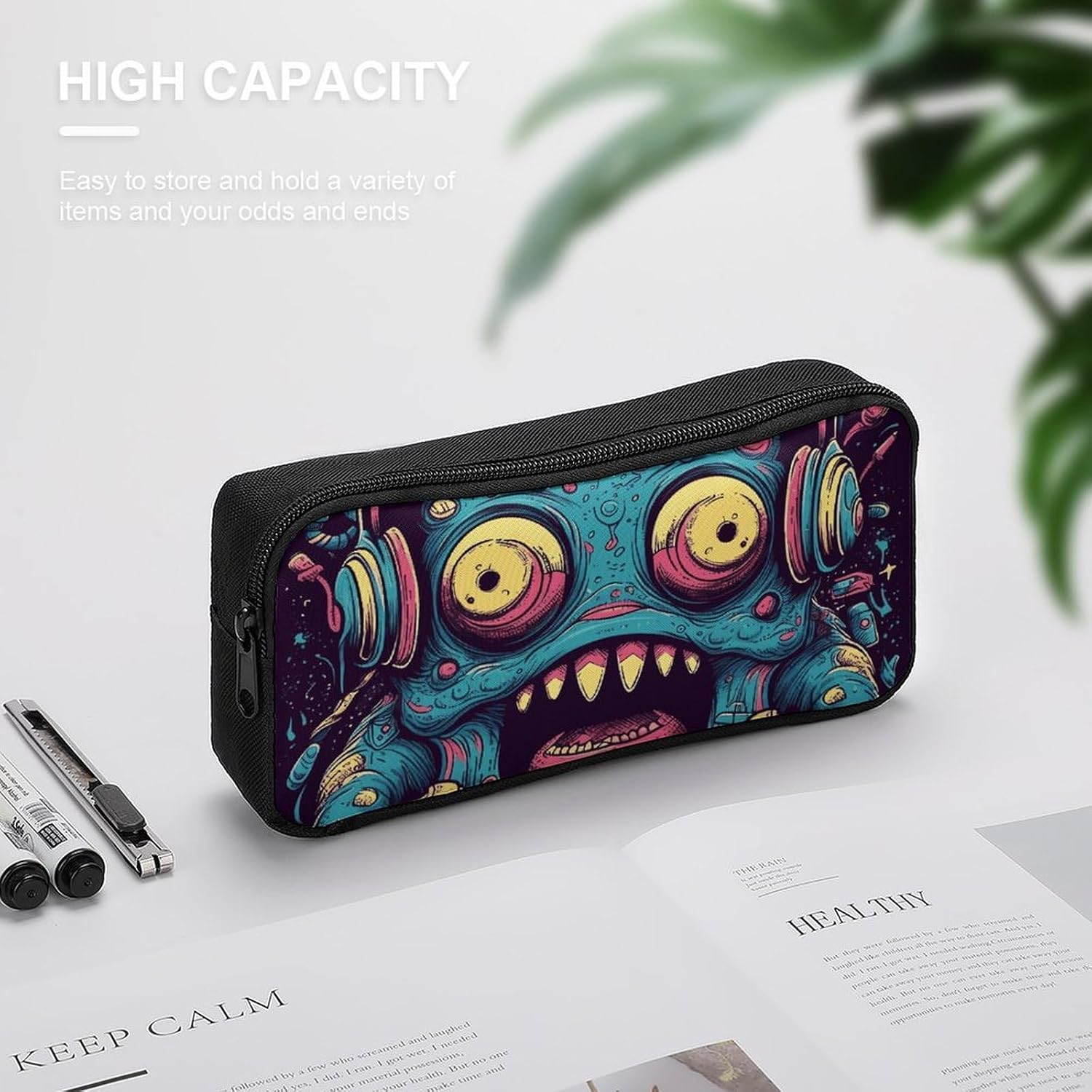 Love Music Monster Pencil Pouch Soft Large Capacity Pencil Case image 4