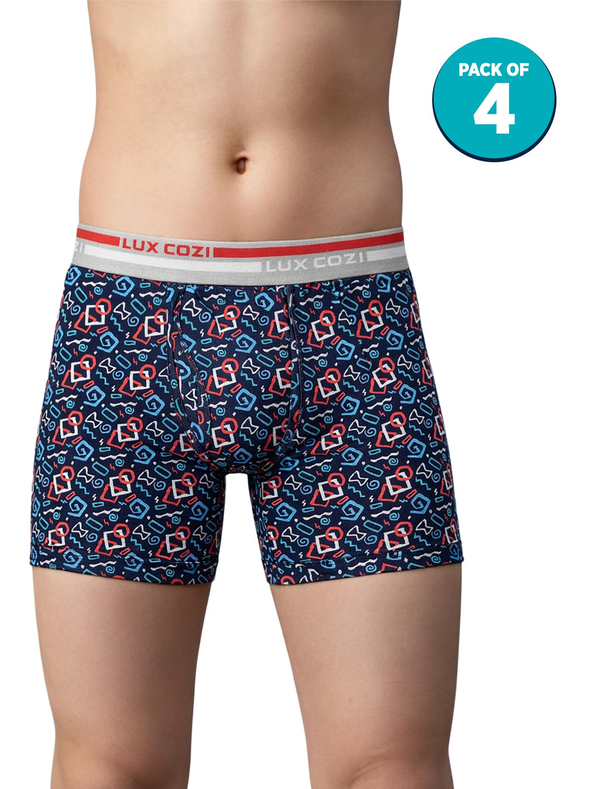 Lux Cozi Bigshot Boy's Pack of 4 Super Combed Cotton Outer Elastic Long Printed Trunk for Kids (Size : 75cm) Multicolour
