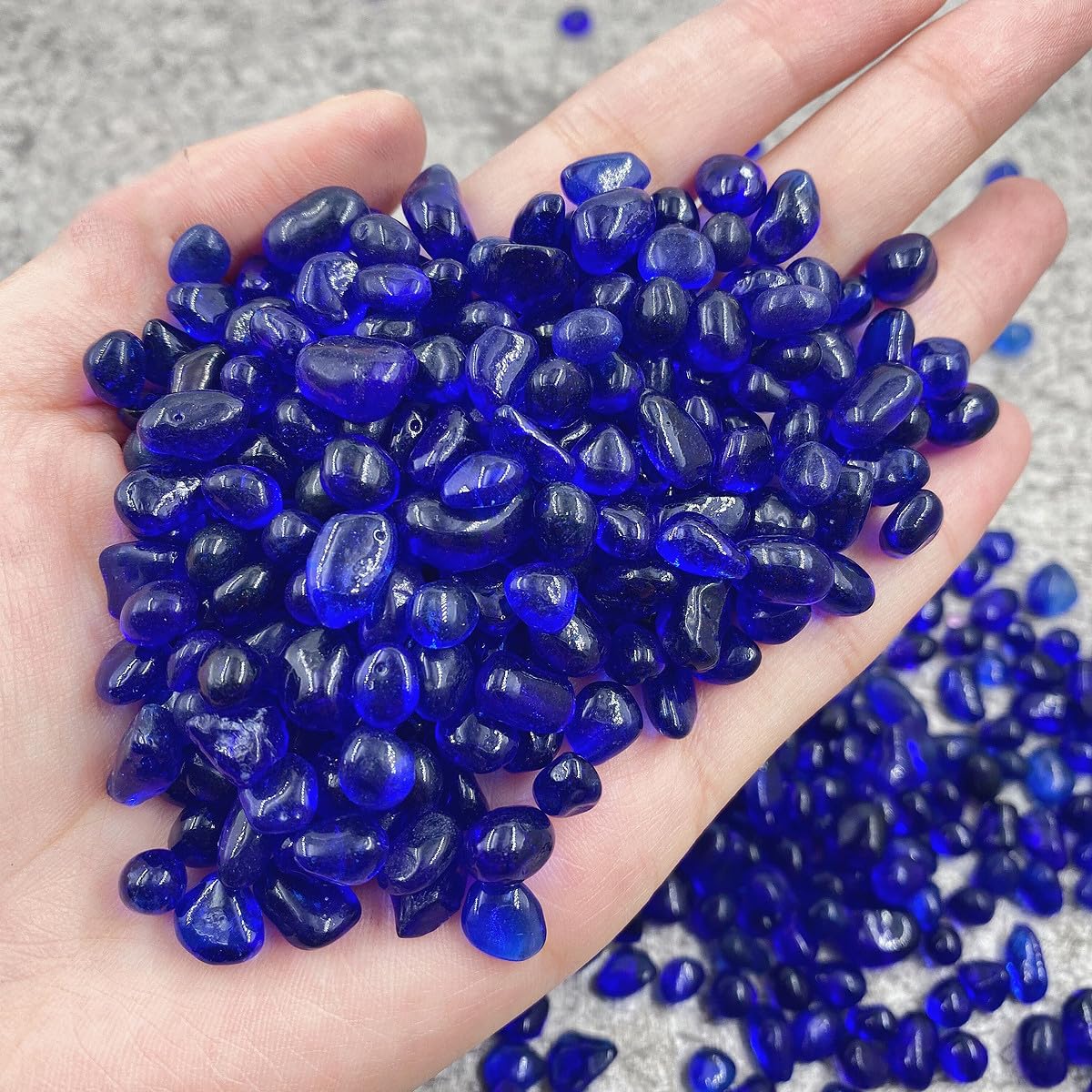 Ghiaia Vetro Colorata per Acquario, Decorazione Cristallo Blu 500g