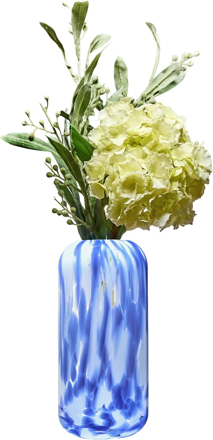 Handcrafted Lava Modern Decorative Large Glass Flower Vase, 10.75", Blue, Housewarming or Wedding Gift