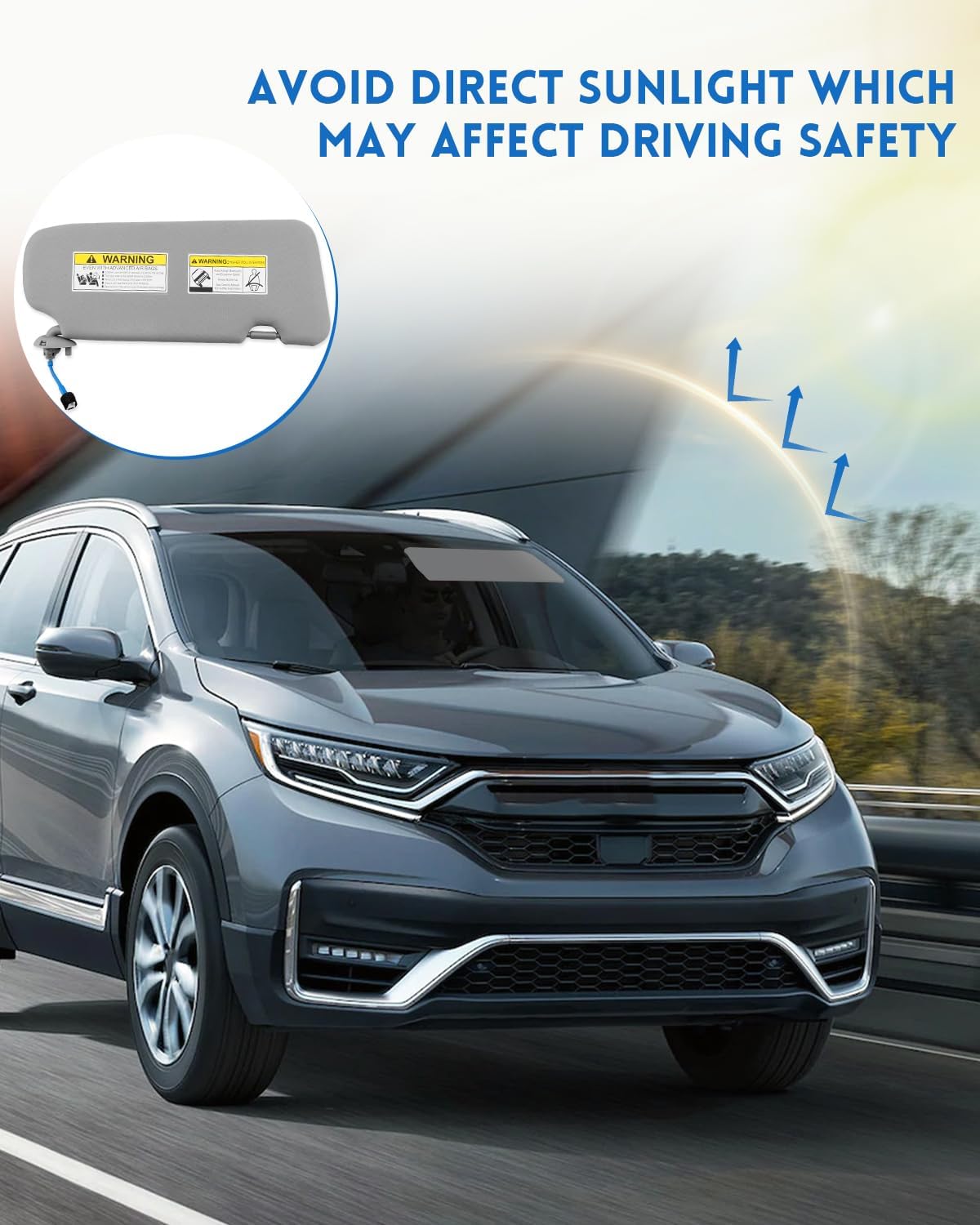 Driver Side Sun Visor Fit for Honda CRV CR-V 2017 2018 2019 2020 2021 2022 Replace 83280-TLA-A12ZB, Gray