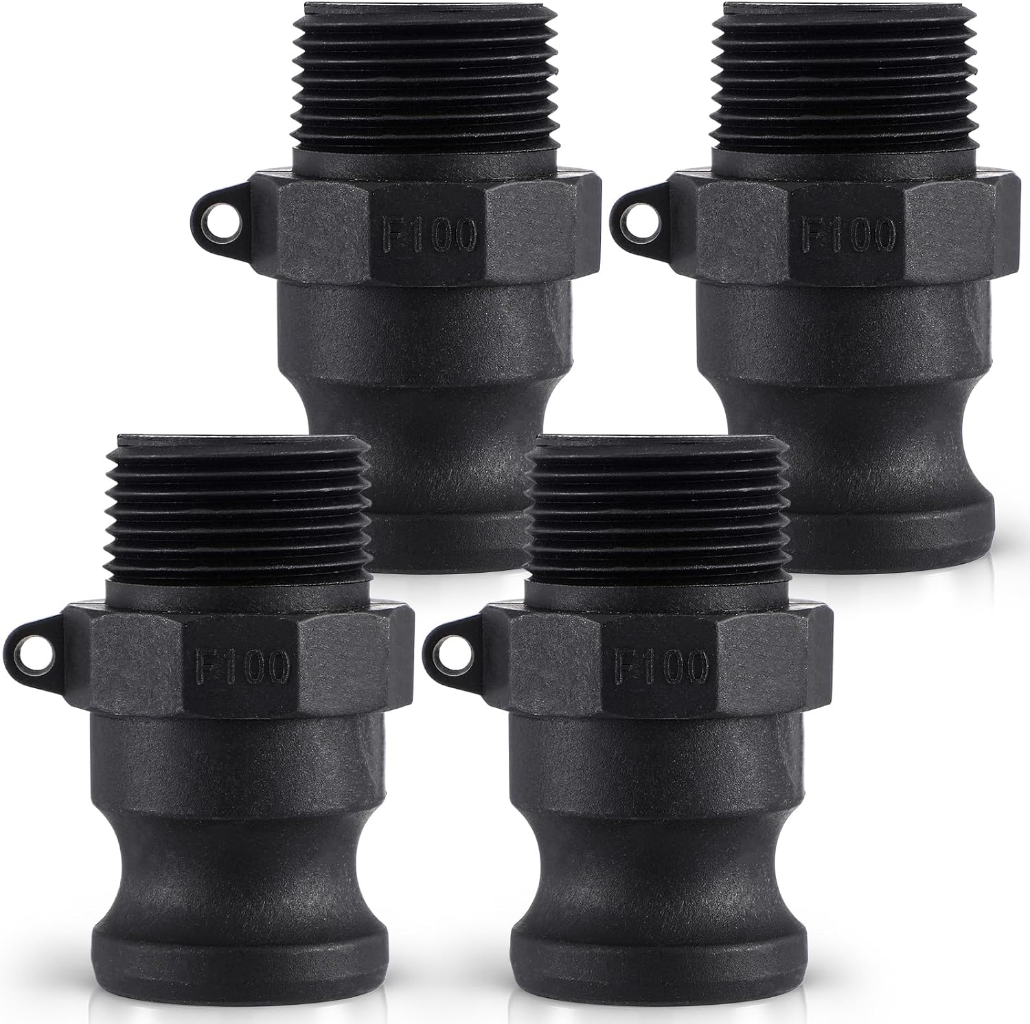 Pangda 4 Pcs 2 Inch Camlock Fittings Poly Standard Type F Camlock Couplings Male Adapter Male Thread Cam Lock Fittings Polypropylene Cam Groove Coupling