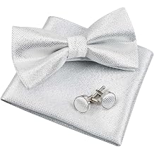Alizeal Mens Solid Color Mini Squares Formal Banded Pre-tied Bow Ties, Pocket Square, Cufflinks Set Wedding Party Business