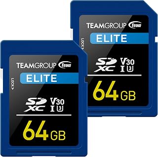 TEAMGROUP Elite 64GB x 2 Pack UHS-I U3 V30 UHD Read Speed up to 100MB/s SDXC High Speed 4K Memory Card Compatible with Canon Sony Nikon Panasonic FUJIFILM Digital Camera TESDXC64GIV3061