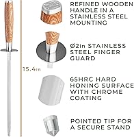 Vista 6 de WALDWERK Premium Honing Rod - Honing Steel Made of Hardened Steel with Elegant Wooden Handle - 100% Plastic-Free Sharpening Steel for - Kitchen