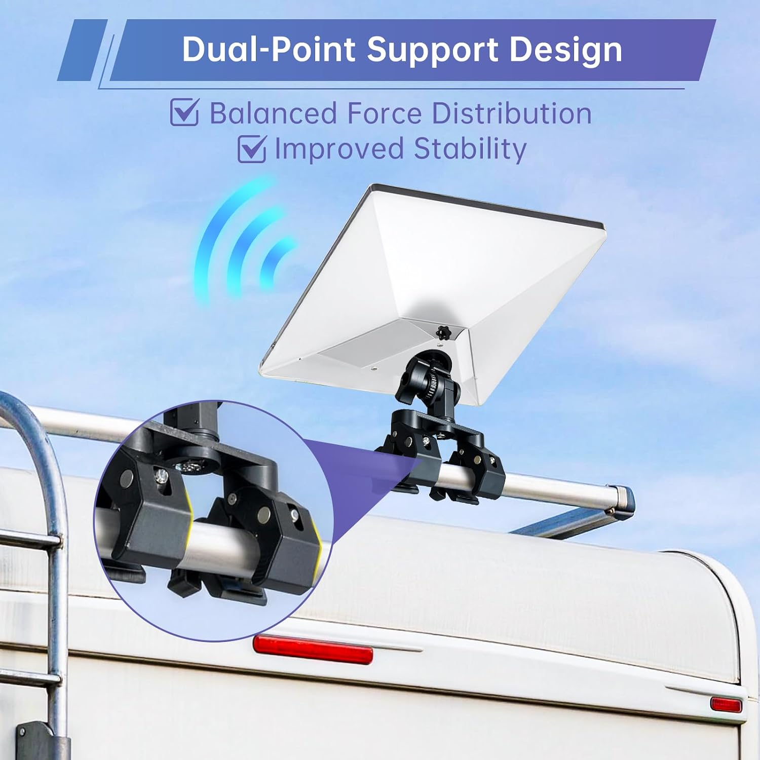 Starlink Mount for Starlink Mini, Dual-Clamp Starlink Mini Pole Mount Kit for RV Ladder & Roof Rack, Lightweight Aluminum & Nylon Starlink Mini RV Mount with 1/4"-20 & 3/8"-16 for Camping Van Boat