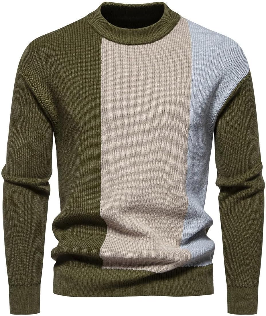 Men's Personalized Color Blocking Half High Neck Thick Sweater Knitted Thread
