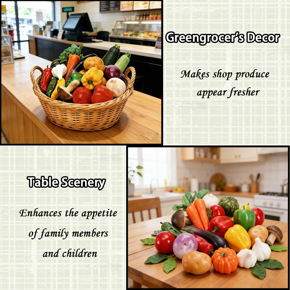 Fake Vegetables Set 20 Pieces,20 Kinds Realistic Plastic Vegetables,Artificial Fruits Model for Decoration,Fake Vegetable for Home Decor, Kitchen Styling, Parties,and Festivals Photo Props