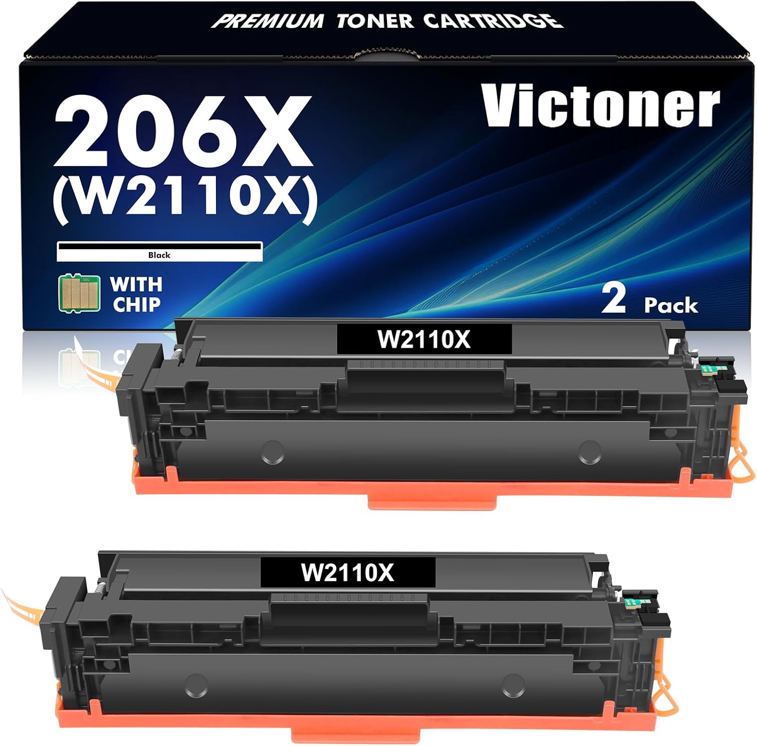 206X Black Toner Cartridges 2 Pack: W2110X 206A (with Chip) Compatible Replacement for HP 206X 206A High Yield Color Laserjet MFP M283fdw M283cdw M283 Pro M255dw M255 Series Printer W2110X W2110A Ink