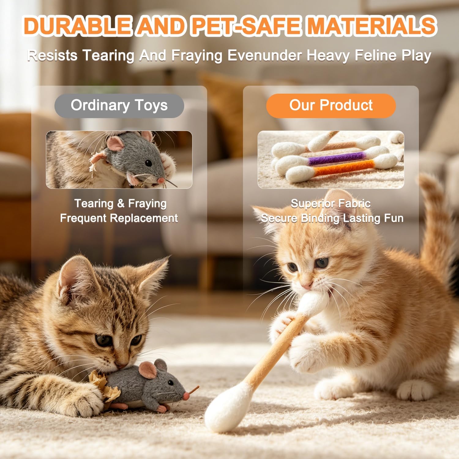 Cotton Swabs Cat Toys with Catnip,6Pack Giant Kitten Chew Sticks for Indoor Boredom,Durable Big Kitten Chew Dental Teething Ropes,Big Interactive Felt Kitty Kicker Play Lover Gift Accessories (Yellow) image 4