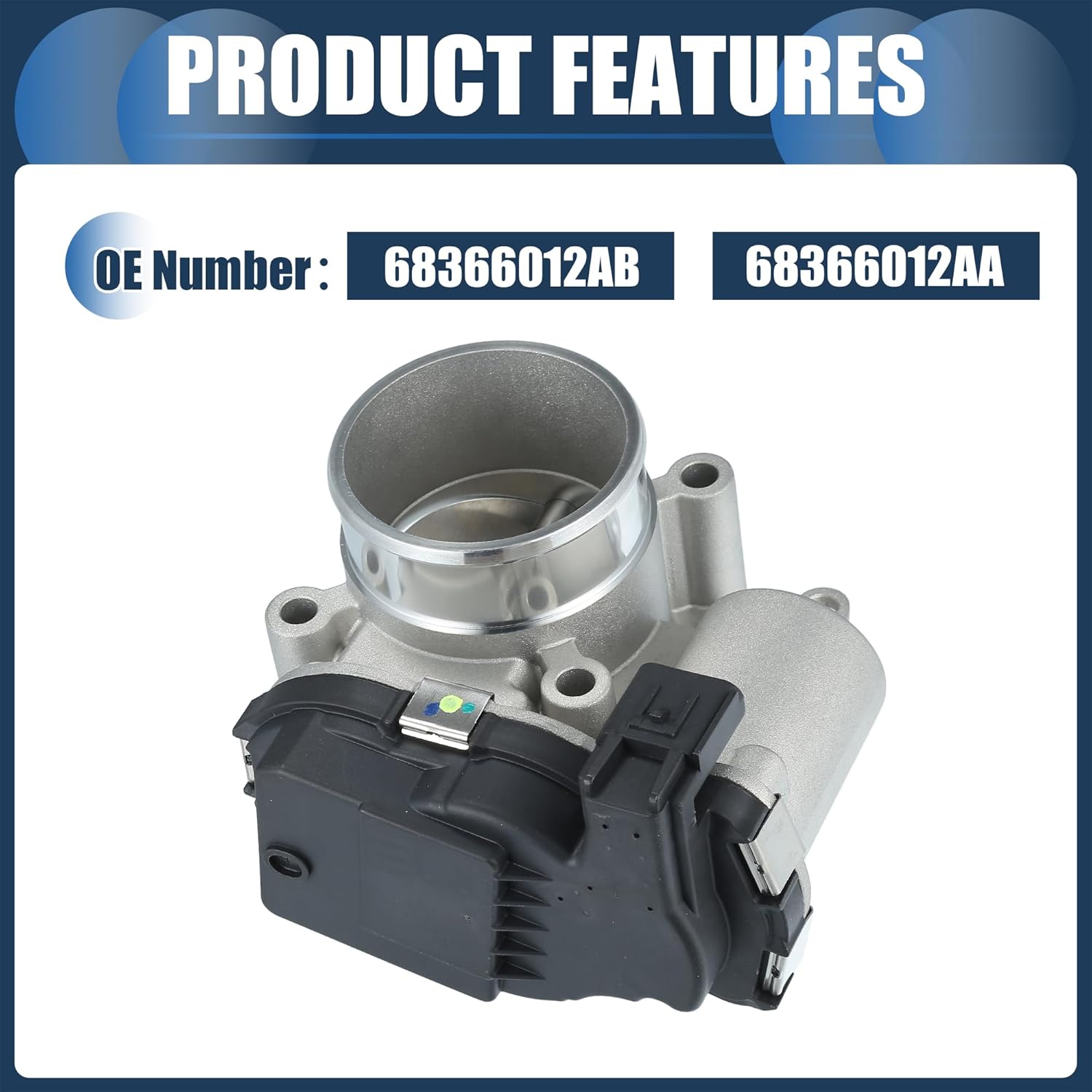 Throttle Body Assembly, 58mm Throttle Body Actuator No.68366012AB/68366012AA for Dodge Journey 2.4L L4 - Gas 18-20 Aluminum Alloy Silver Tone, 1 Pcs