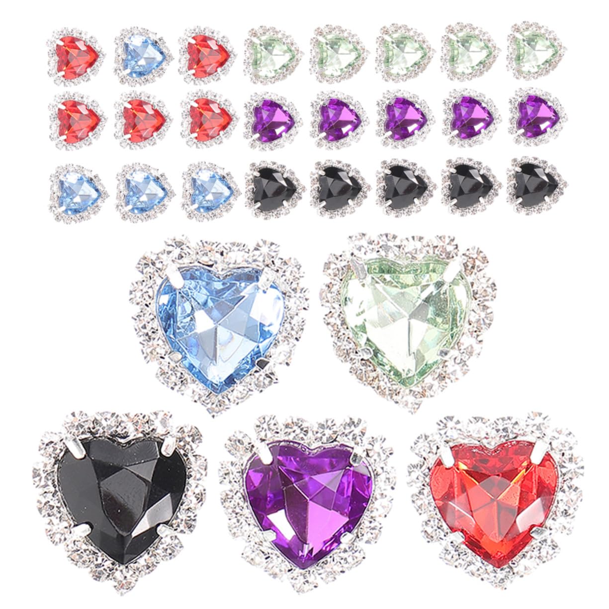 Botones de cristal con base metálica en forma de corazón para costura DIY pack de 30 piezas