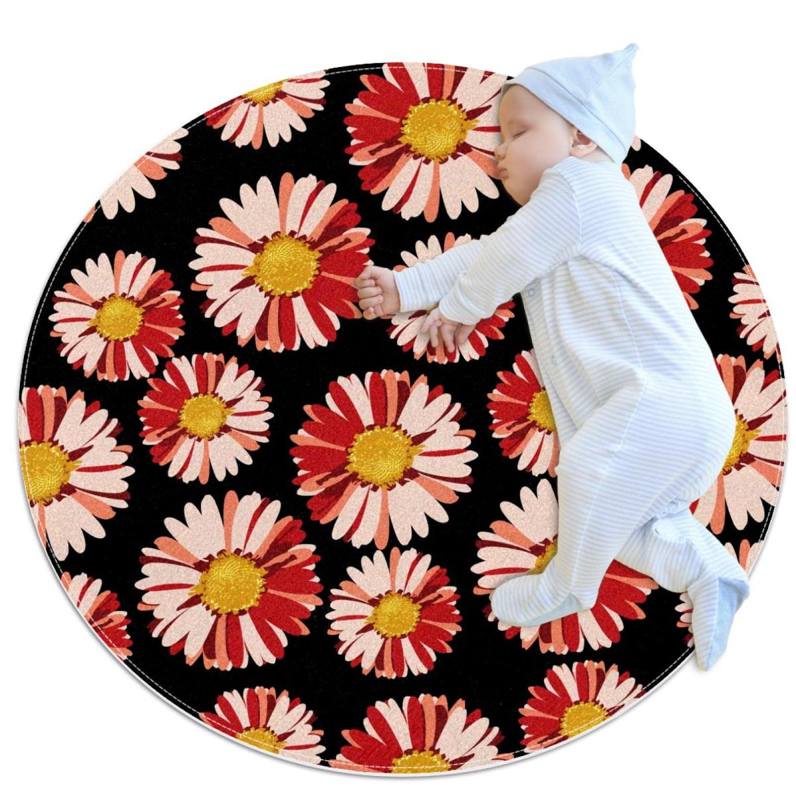 Tapis rond marguerite anti froid pour sol de chambre enfant