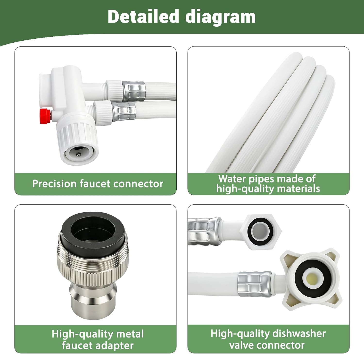 8FT Countertop dishwasher fill and drain hose kit, compatible with all major brands, includes faucet adapter