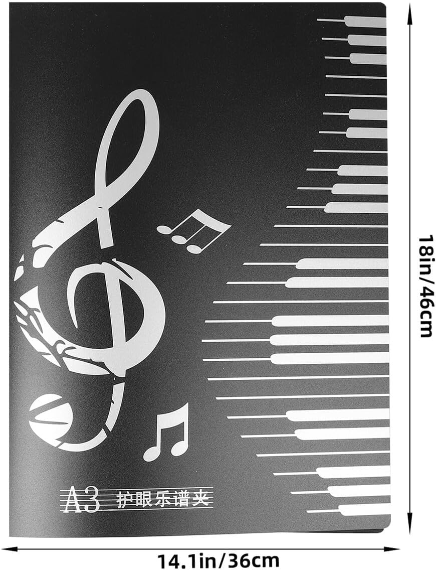 PRETYZOOM A3 Music Sheet Holder Folder for Piano and Choir Plastic Music Score Binder 20-Page Capacity for Band and Concert Use