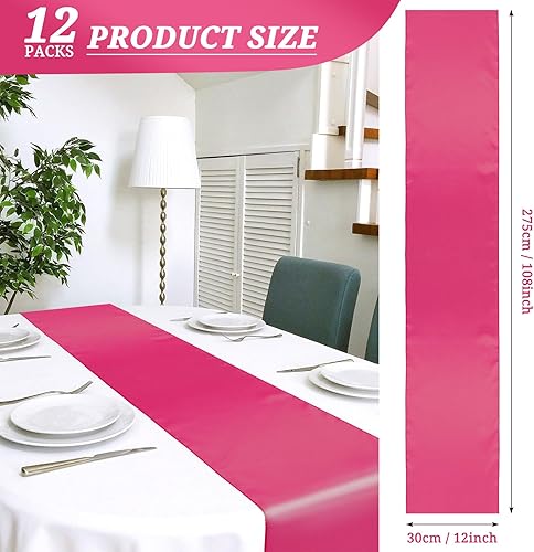 Miniatura 2 de Paquete de 12 caminos de mesa de satén rosa intenso de 12 x 108 pulgadas de largo, para bodas, fiestas, eventos, decoración de fiestas de
