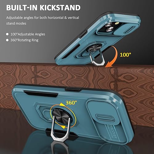 Miniatura 5 de ADDIT Funda de teléfono para iPhone 15, funda para iPhone 15, con cubierta deslizante para lente y anillo de soporte, soporte magnético para