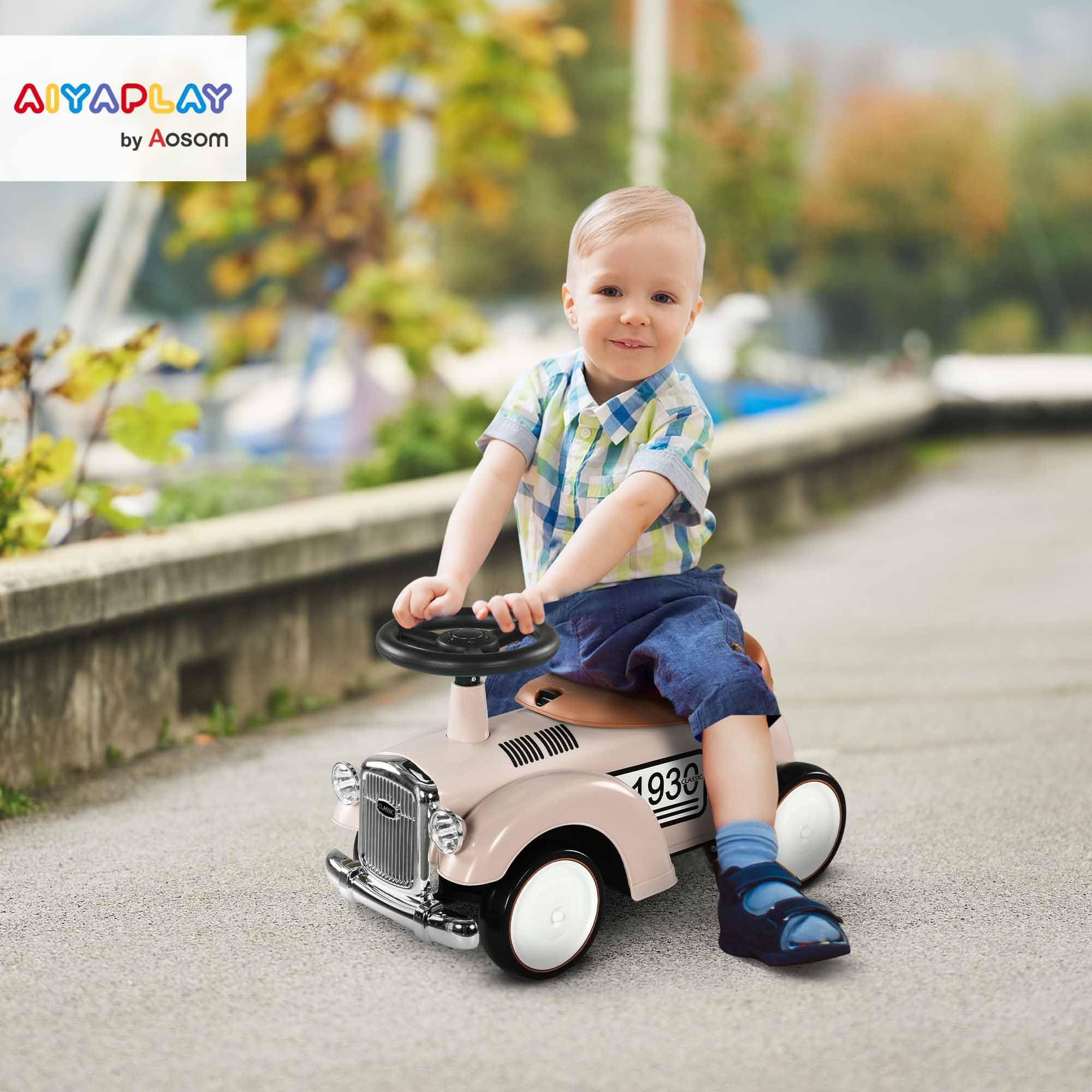 AIYAPLAY Correpasillos para Bebés de 12 a 36 Meses Coche sin Pedales con Bocina Compartimento de Almacenaje y Volante para Interior y Exterior 58x27x35 cm Crema
