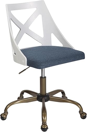 LumiSource Silla de trabajo Charlotte, Silla de oficina en casa con ruedas, Silla de escritorio de madera, Silla de oficina blanca, Silla de