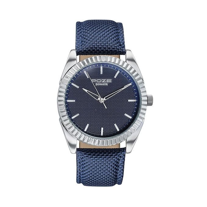 Sonata Poze 7 Analog Blue Dial Blue Leather Strap Watch for Men - SP70095SL01W