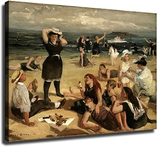 John French Sloan artwork- South Beach Bathers Canvas Poster Print -HD Wall Art Aesthetics for Living Room Bedroom Office Kitchen Gym bar Home Decoration (20x27inch-Unframed)