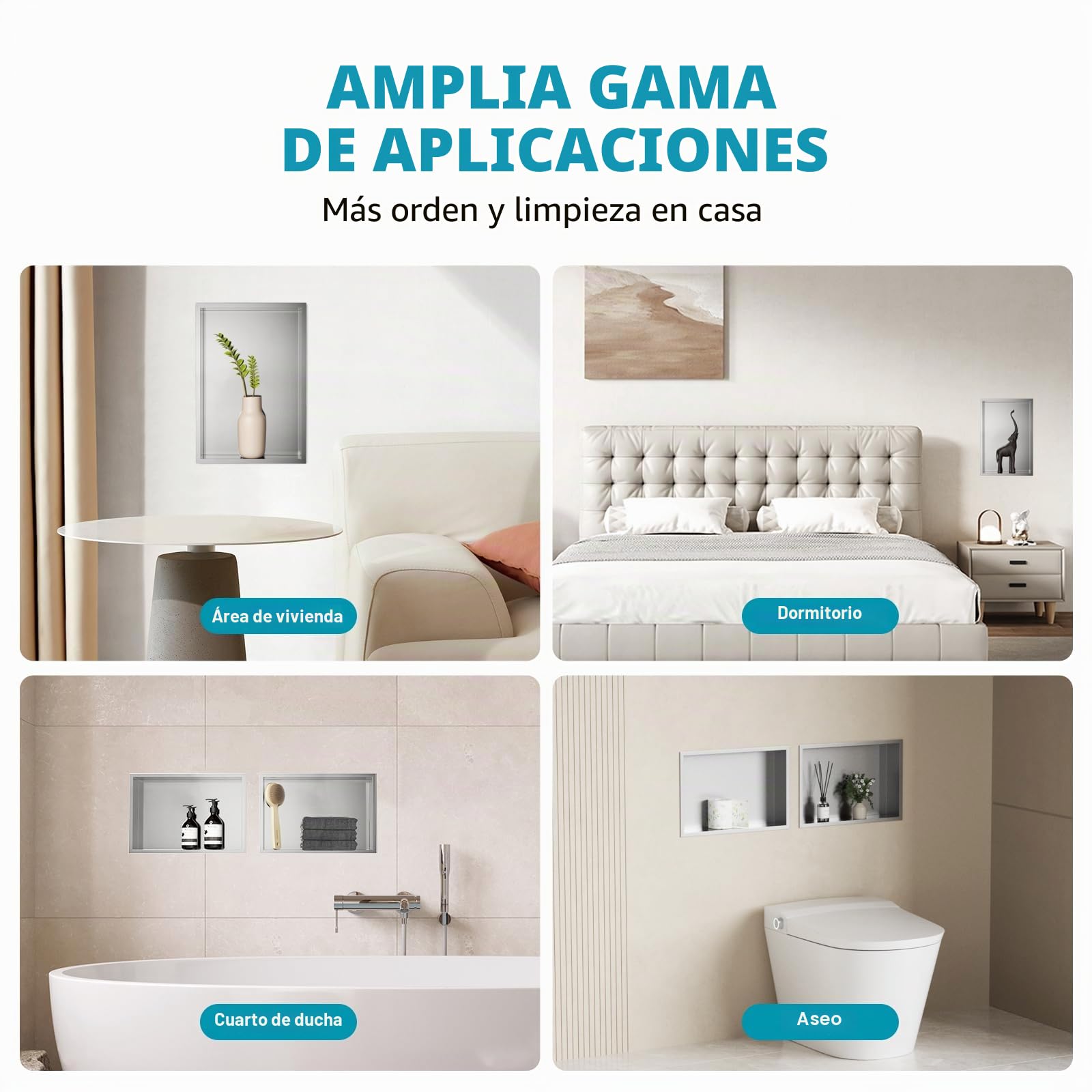 Nicho de pared para ducha de acero inoxidable, 45 x 30 x 10 cm, estante individual de almacenamiento, no necesita azulejos, para baño, nano plata