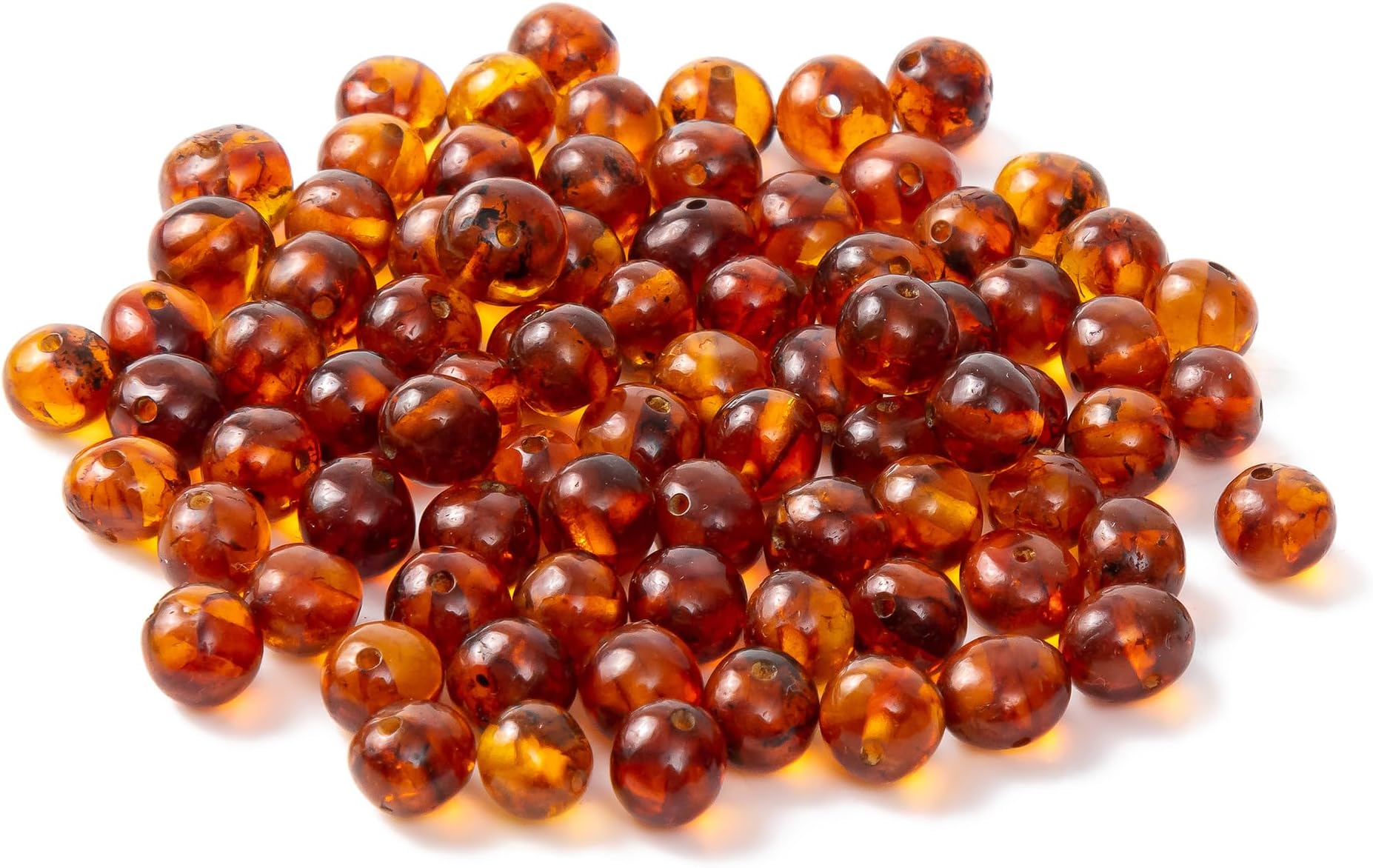 Baltic Amber Loose Bead with drilled Hole(10 Grams) - Polished Cognac(6-8 mm)