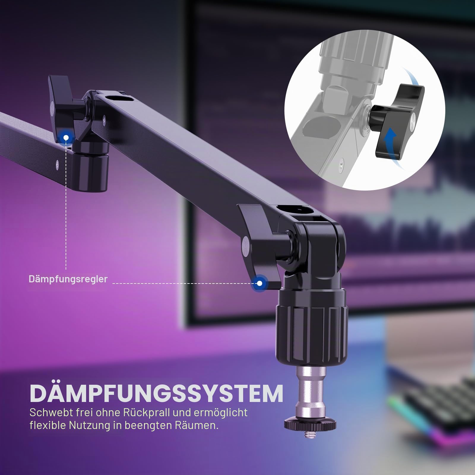NEEWER Mikrofonarm Ständer, Niedriges Profil Mic Arm Tischhalterung mit Dämpfung, 360° drehbarer Boom Arm mit erhöhter Stange und Kabelmanagement Kanälen, für Podcast Gaming Streaming Anrufe, MST002