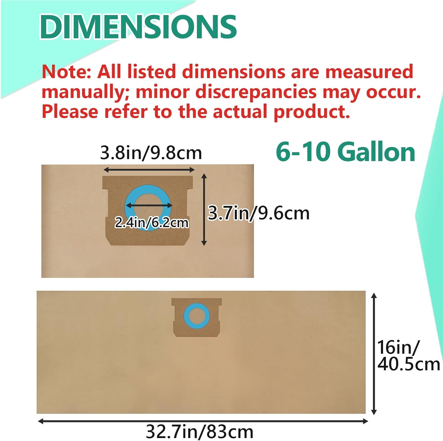 11 Pack DXVA19-4101 Vacuum Bags Compatible with DEWALT 6 to 10 Gallon Wet/Dry Shop Vac Bags for DXV06P, DXV09P, DXV09PA, DXV10P, DXV10PL, DXV10S, DXV10SA, DXV10SB, Replacement Disposable Filter Bags