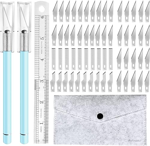 Miniatura 6 de Cuchillo de pasatiempos para manualidades, cuchillo Exacto, 2 cuchillos y 60 cuchillas con una bolsa, cuchillo de corte de precisión para cortar
