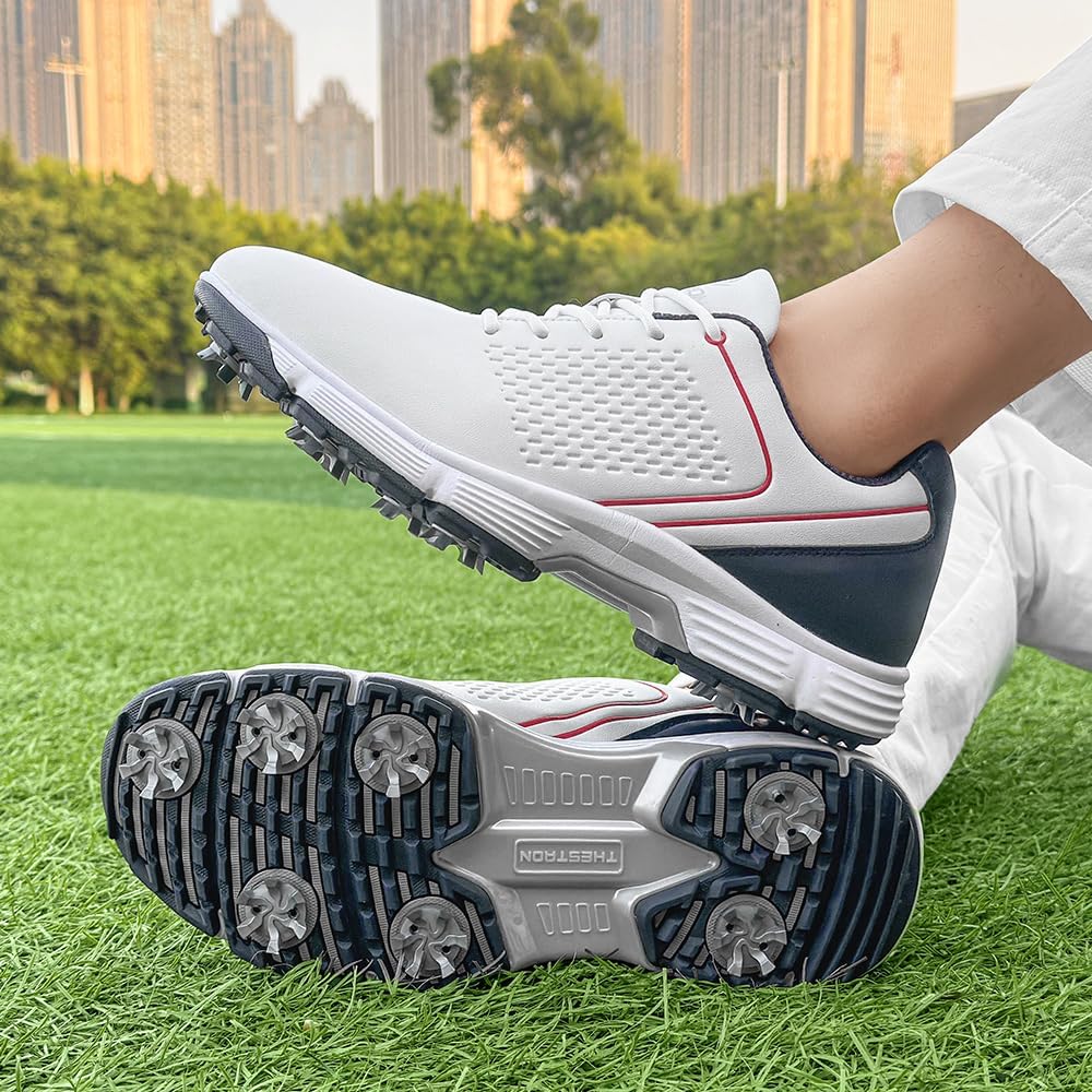 THESTRON Professional Golf Shoes for Men 7 Spikes Non-Slip Outdoor Golf Sport Training Sneakers Mens Comfortable Sport Shoes for Golfing Size 7-15