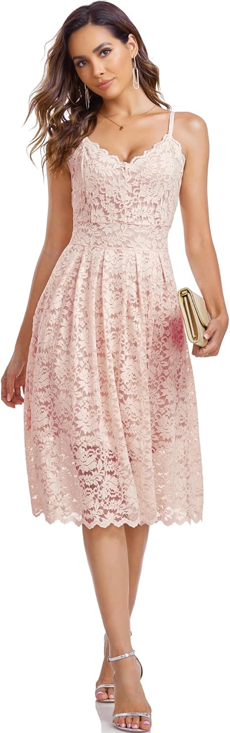 Womens Lace Floral Overlay V Neck Sexy Sleeveless Cocktail Party Swing Wedding Dresses