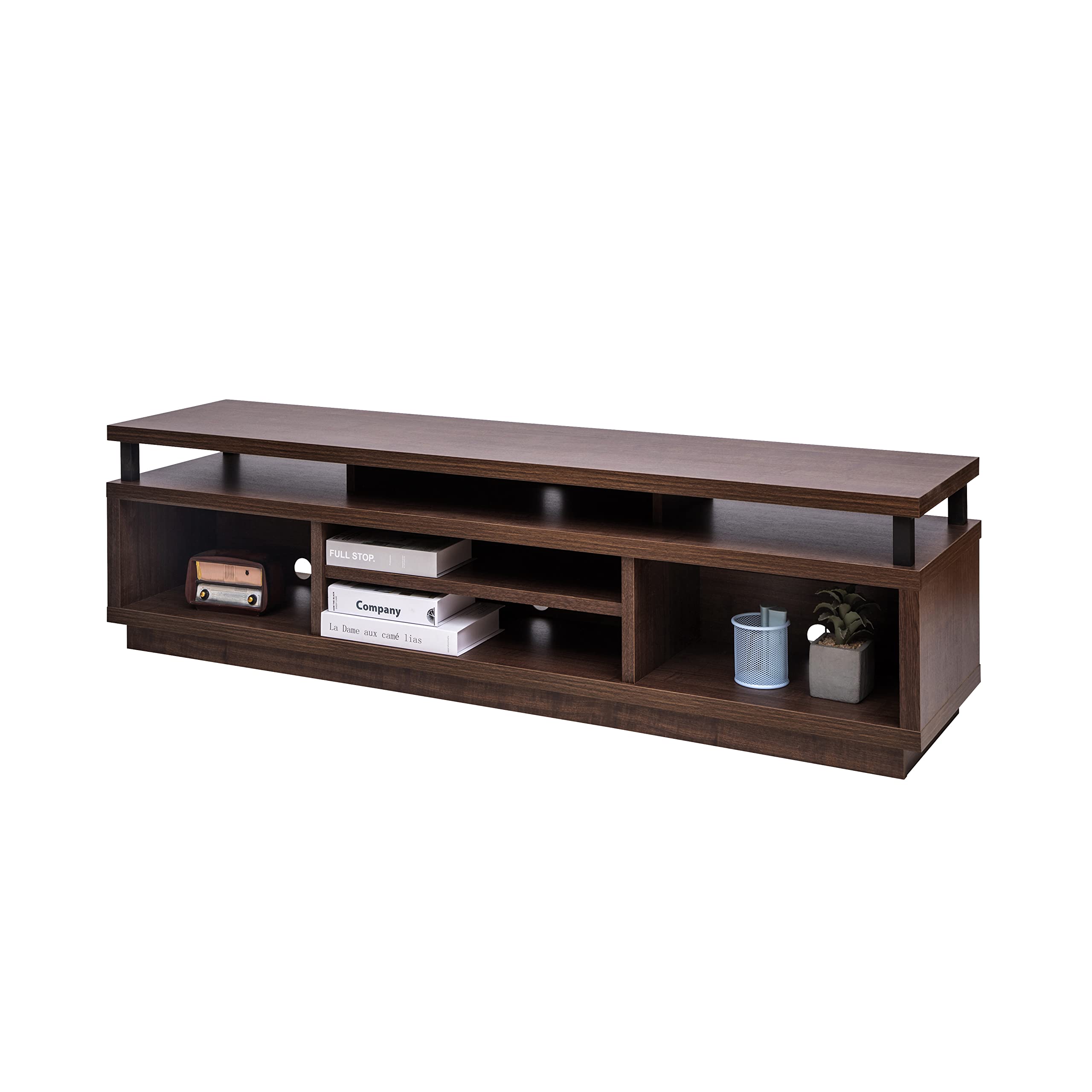 Iris Ohyama, Porta TV/Mobile TV/TV Porta TV in legno/Porta TV con 5 ripiani aperti/TV fino a 65, Legno massello, fori passacavi, Ufficio, Soggiorno - TV Cabinet Middle OTS-150M - Marrone