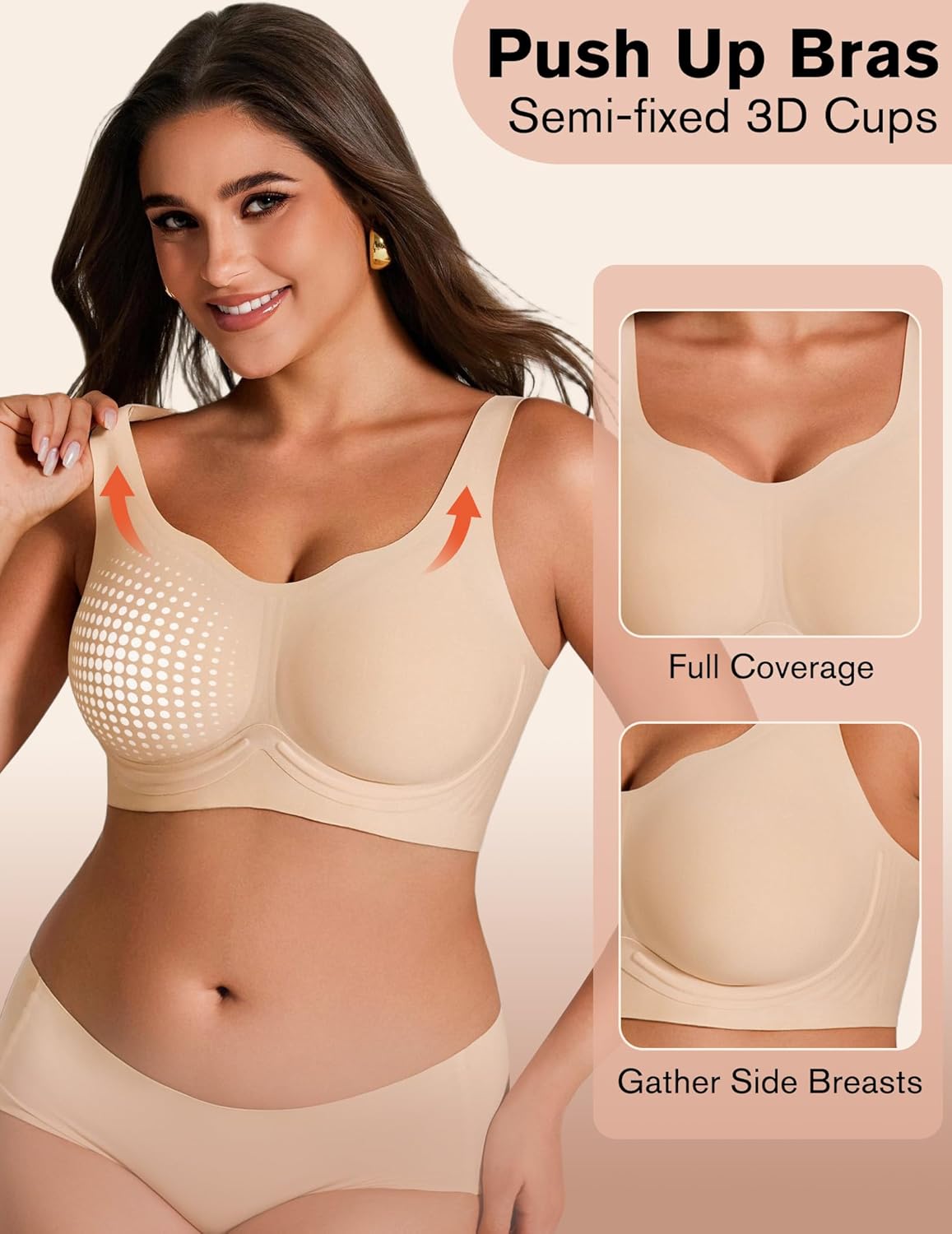 Wireless Jelly Bras for Women No Underwire Push Up Full Coverage Seamless Minimizer Bra Plus Size Bralette
