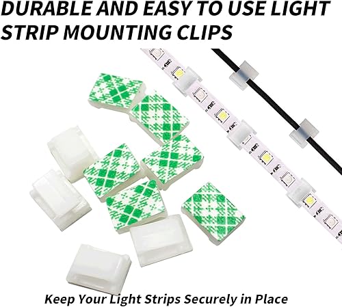 Miniatura 2 de YAFIYGI 120 clips de montaje de tiras de luz LED para pared, soportes de tira autoadhesivos, sujetadores para tira de luz de 0.315 in de ancho,