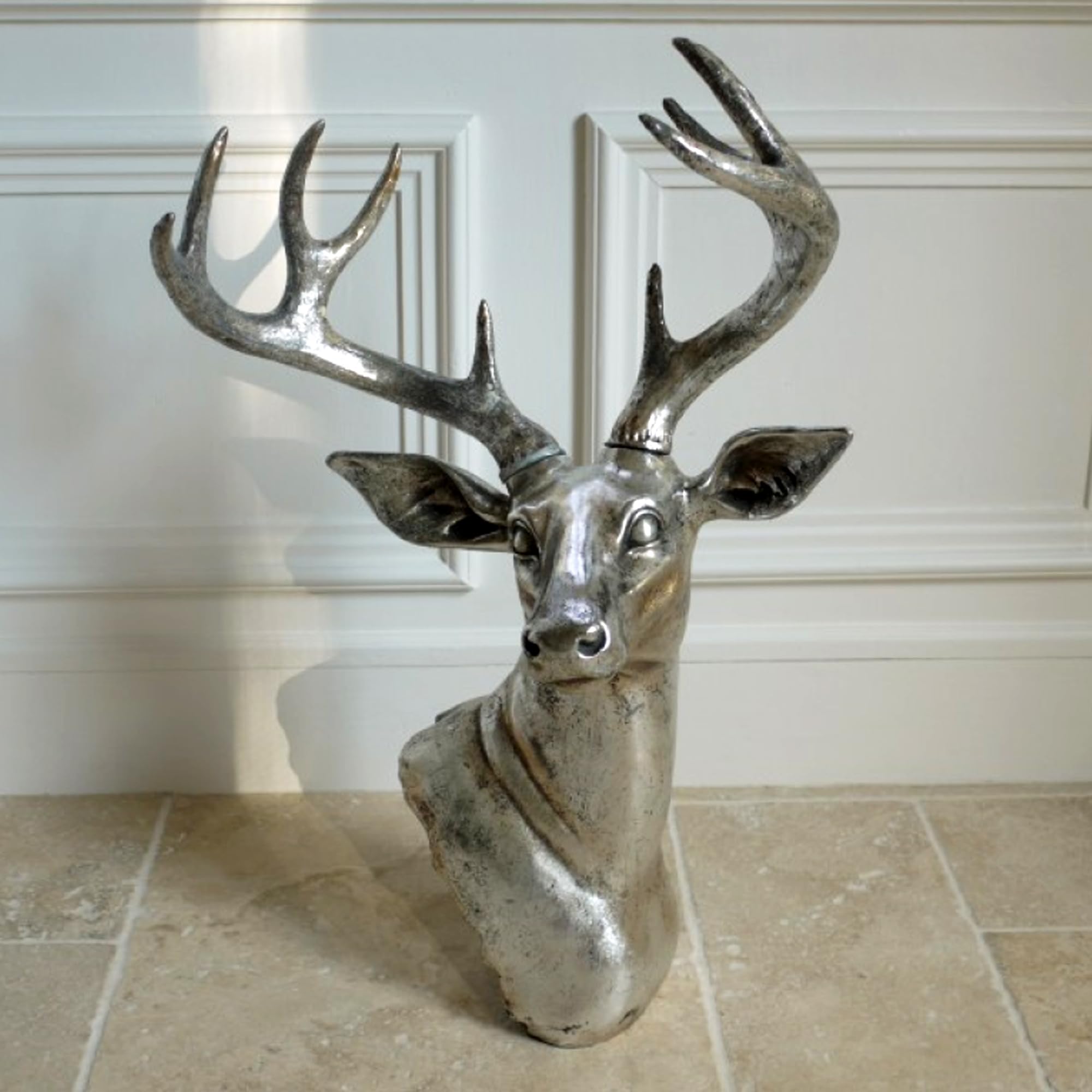 Darthome Silver Stags Head Wall Sculpture Large Deer Antlers Reindeer Hanging Decor Gift