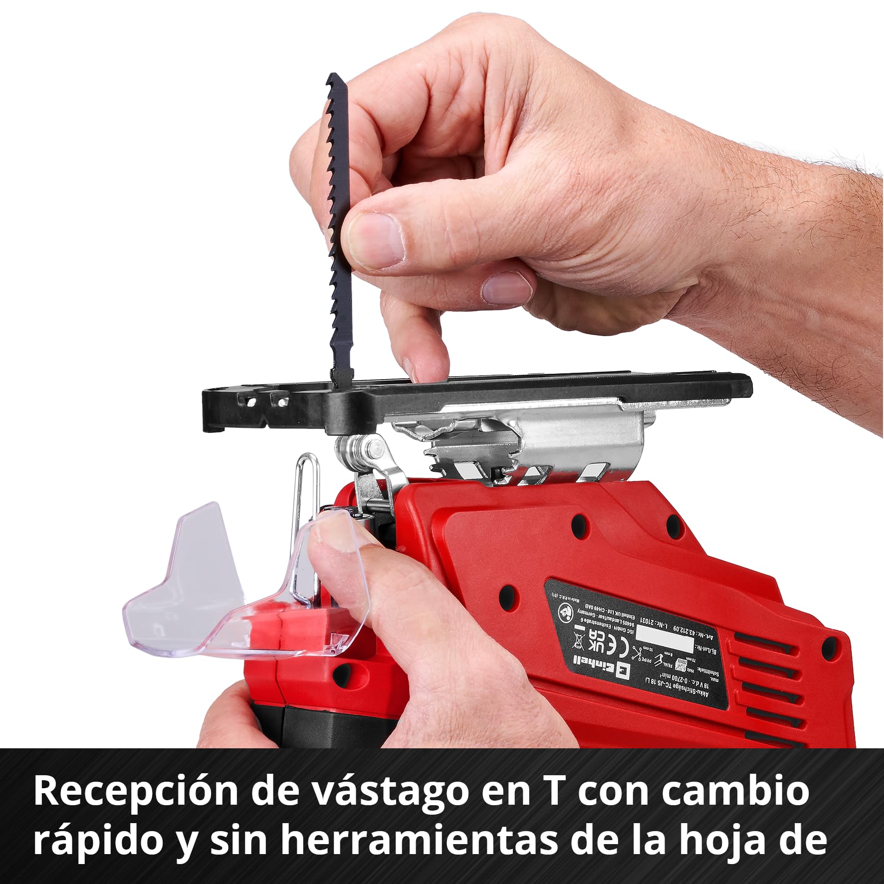Einhell Sierra de calar con batería TC-JS 18/70 Li Power X-Change (18 V, 70 mm de profundidad de corte, cambio de hoja de hoja sin herramienta, incl. batería de 2,5 Ah y cargador, 1 hoja de sierra) | Sierra eléctrica con función de carrera de péndulo para