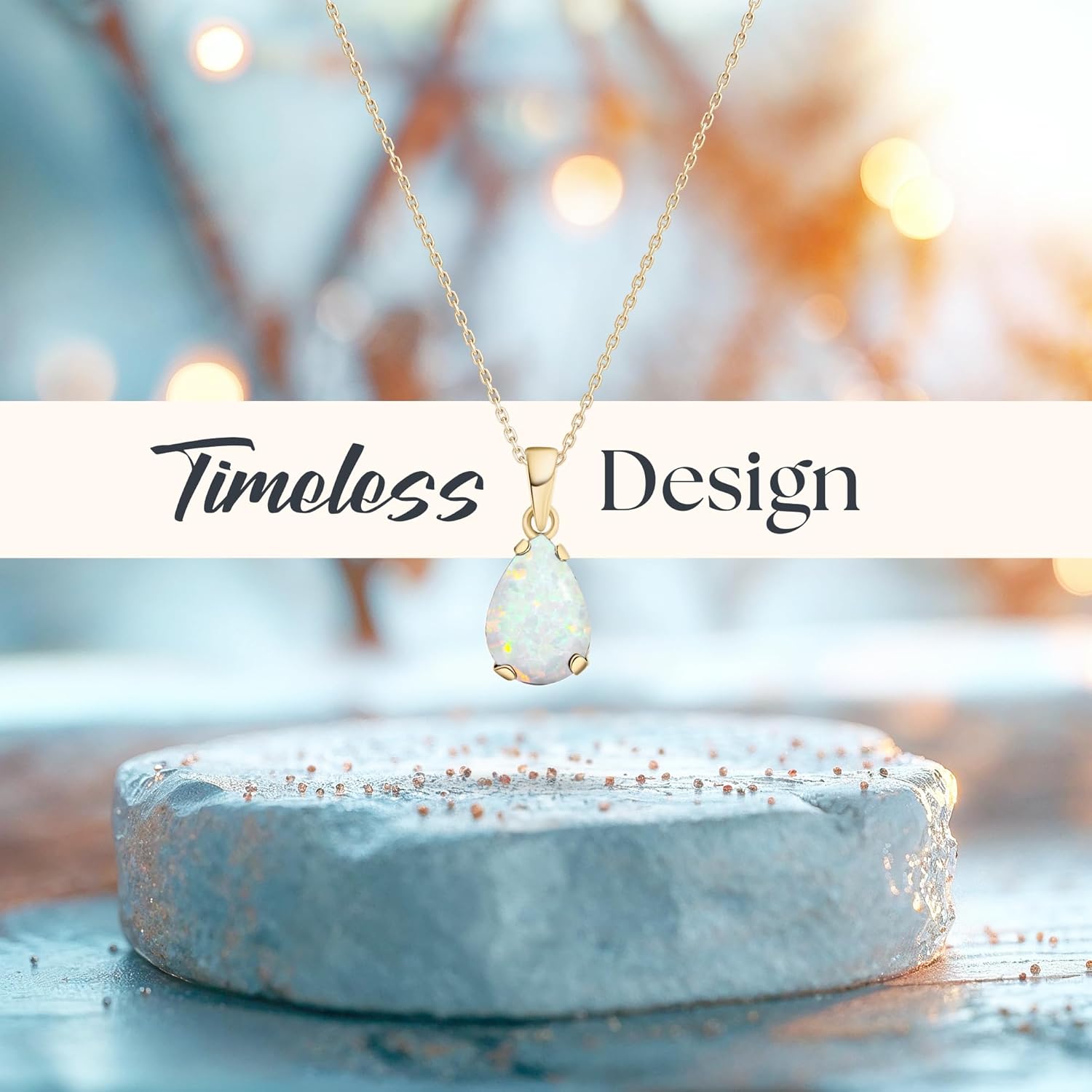 14K Gold Gemstone Necklace for Women - Birthstone Pendant - Solid Gold Teardrop Pendant WITH Sterling Silver Chain - Elegant Wedding Jewelry - Gemstone Gift for Her - Image 4