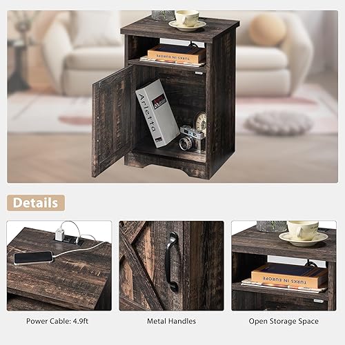 Miniatura 6 de AMERLIFE El juego de mesa de granja de 3 piezas incluye mesa auxiliar y dos mesas auxiliares, mesa auxiliar con estación de carga y puertos USB,