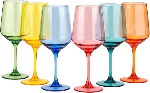 KOXIN-KARLU Unbreakable Classic - Copas de vino de plástico multiusos de 18 onzas, juego de 6 vasos acrílicos multicolor