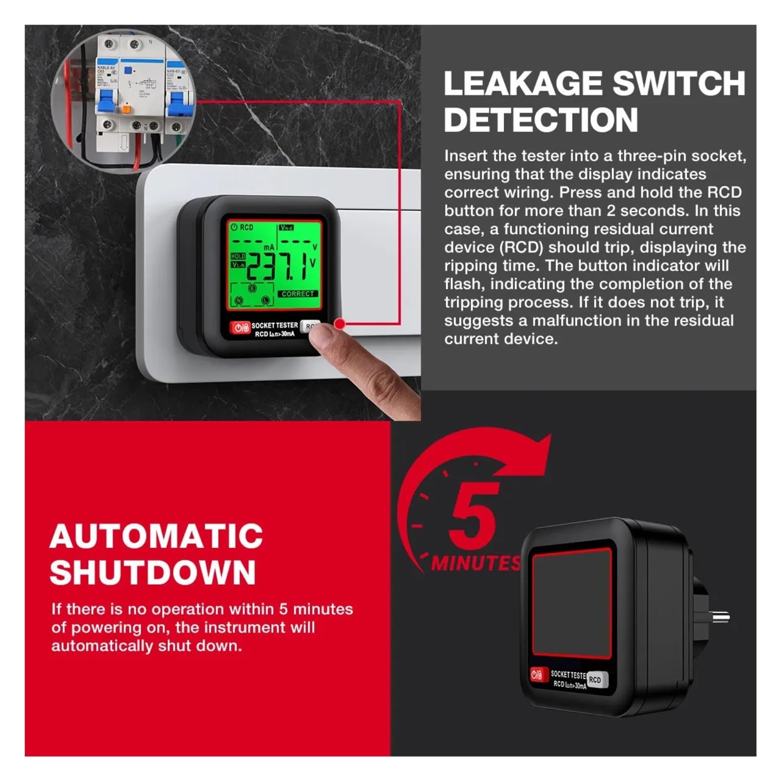 Comprobador de cable de red Probador De Enchufes Digital, Detector De Voltaje Inteligente, Prueba De Voltaje, Probador De Enchufes Con Pantalla Grande